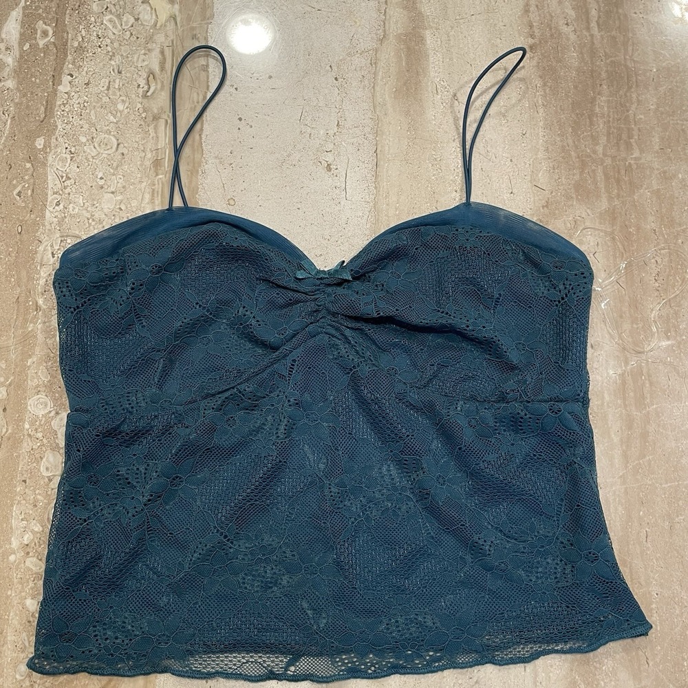 Wild Fable Womens Lace Tank Cami Dark Teal XS Stretch Fairy Whimsy Romantic Boho